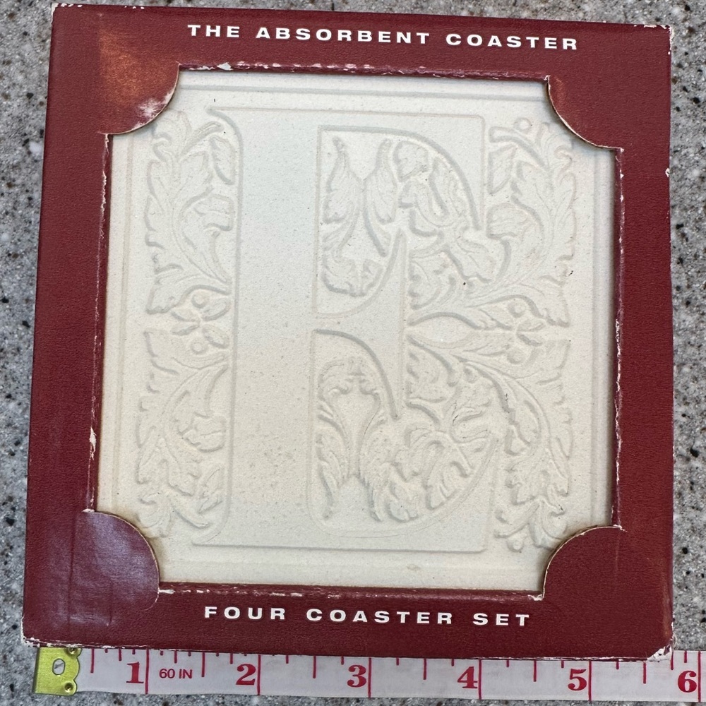 Absorbent Coaster Set - Cream, Letter E